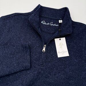 NWT Robert Graham Men’s M Kenwood Quarter 1/4 Zip Sweater Navy Blue Classic Fit